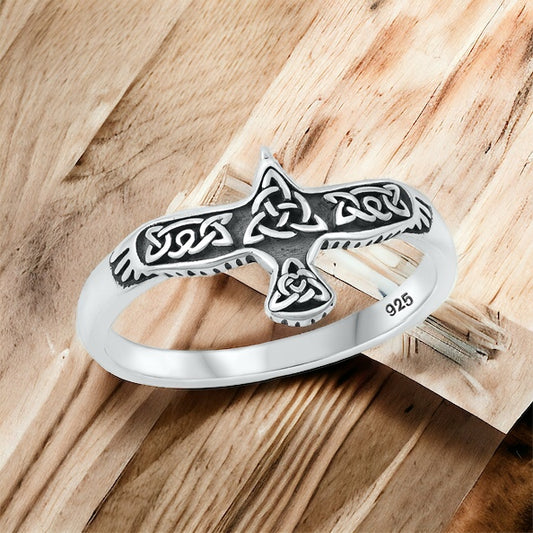Silver Celtic Bird Trinity / Triquetra Knot Ring Size 4-10