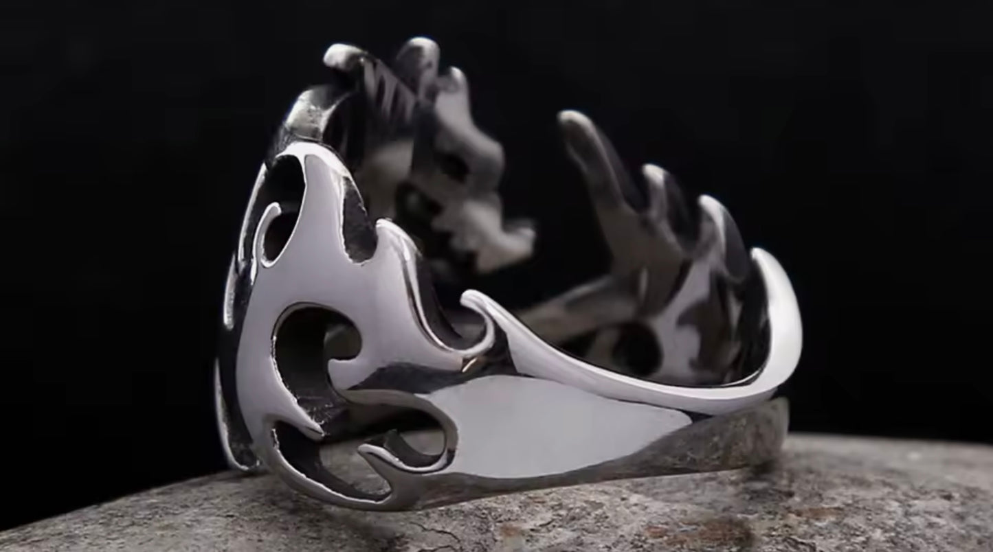 Large 316L Surgical Stainless Steel Dragon Ring Size 7-13