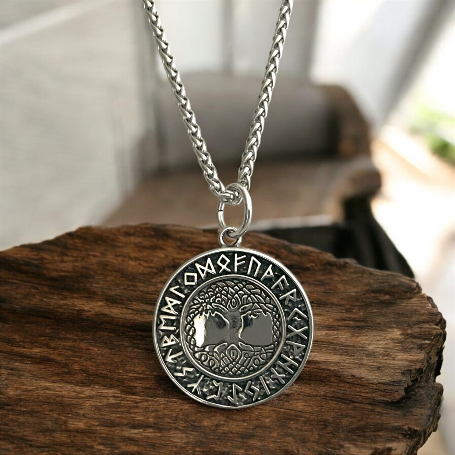 Large 316L Surgical Stainless Steel Viking Celtic Tree of Life Pendant + Free Chain Necklace