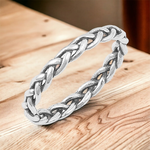 925 Sterling Silver Celtic Braided Weave Band Ring Size 4-10