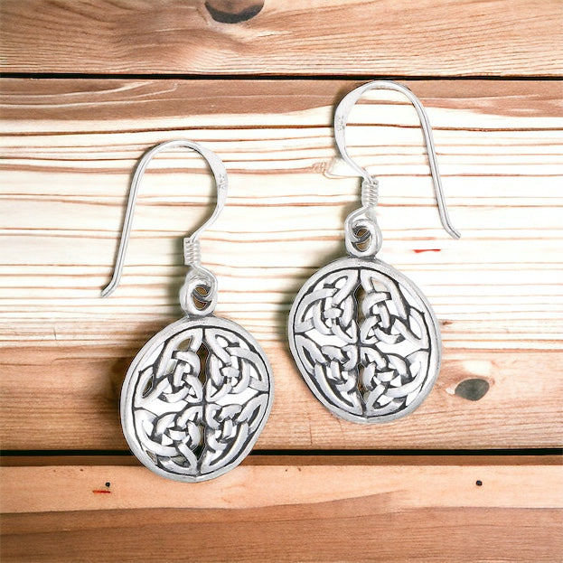 Large Silver Celtic Trinity Triquetra Knot Dangle Earrings