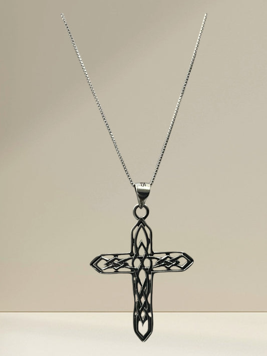 925 Sterling Silver Celtic Cross Pendant Necklace + Free Chain