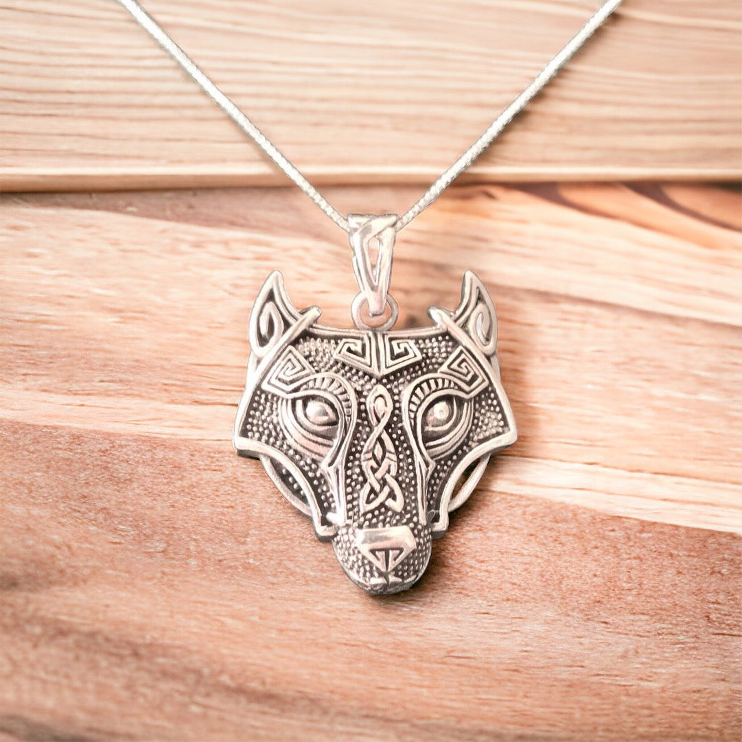 Unique Handcast 925 Sterling Silver Celtic Viking Wolf Pendant + Free Chain