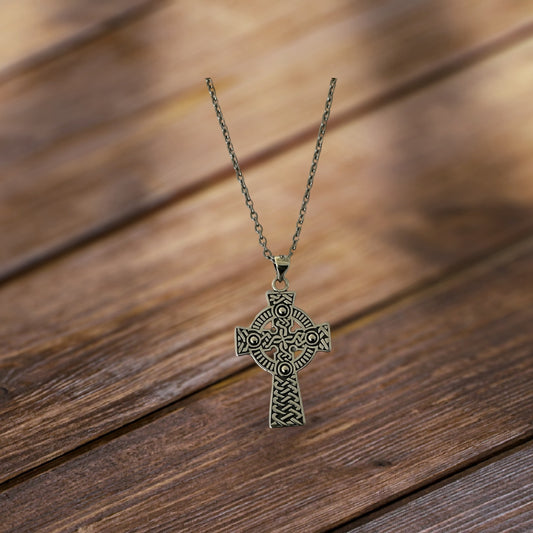 Large 925 Sterling Silver Celtic Cross Pendant Necklace + Free Chain