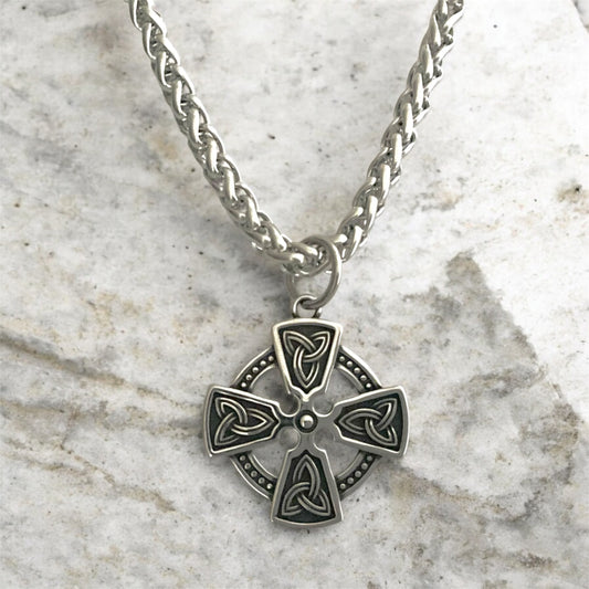Large 316L Surgical Stainless Steel Irish Celtic Equal-Sided Cross Pendant + Free Chain Necklace