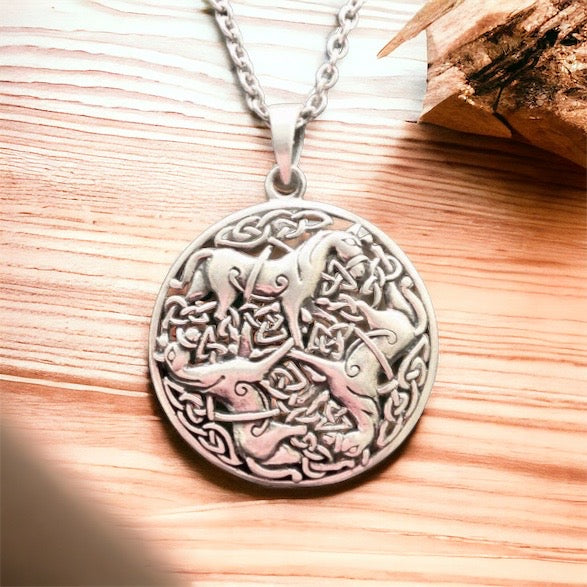 Unique Handcast 925 Sterling Silver Irish Celtic Horse Epona Pendant + Free Chain Necklace