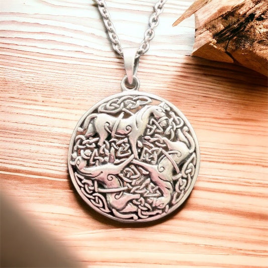 Unique Handcast 925 Sterling Silver Irish Celtic Horse Epona Pendant + Free Chain Necklace