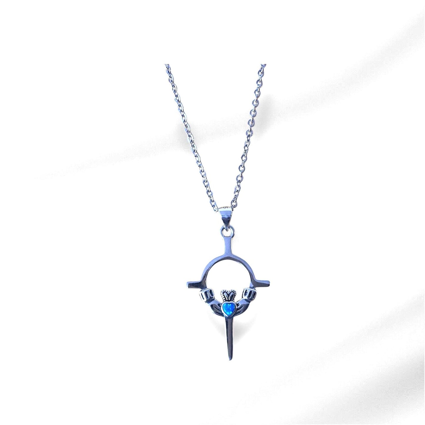925 Sterling Silver Irish Celtic Claddagh Claddaugh Cross Pendant Necklace Free Chain
