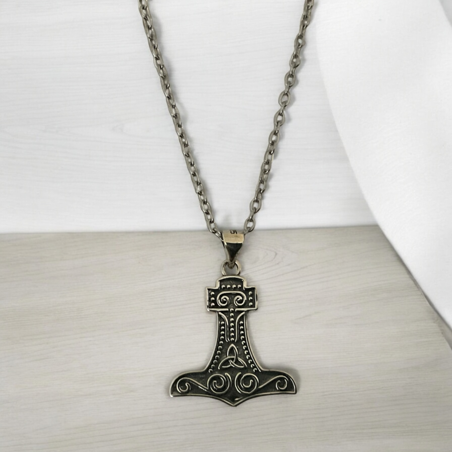 Double-Sided  925 Sterling Silver Norse Viking Thor's Thors Hammer Mjolnir Pendant + Free Chain