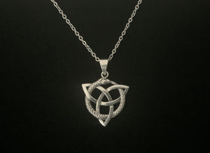 925 Sterling Silver Irish Celtic Trinity Triquetra Knot with entwined Ouroboros Snake Pendant + Free Chain