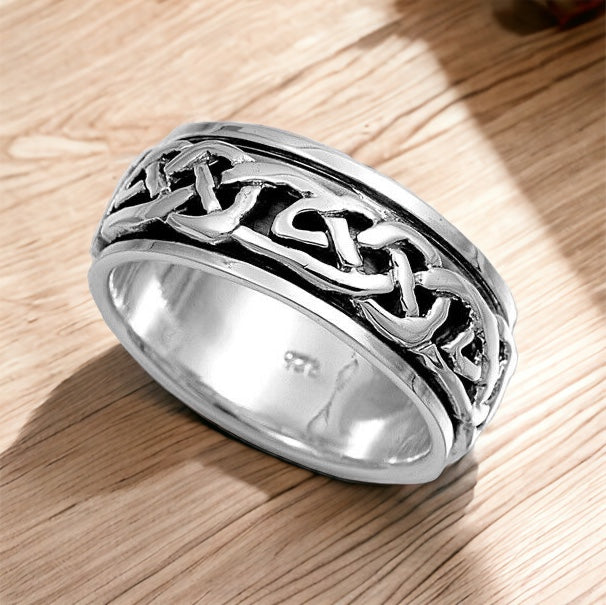 Sterling Silver Unisex Celtic Weave Spinner Ring