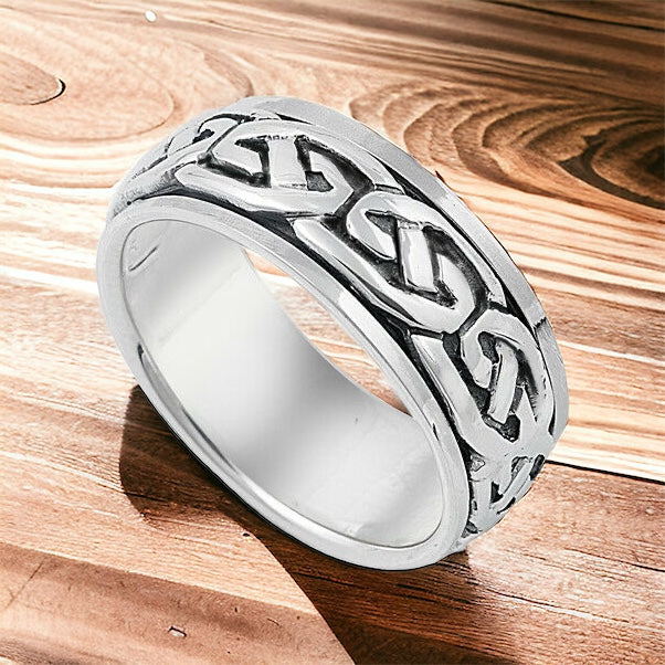 Sterling Silver Unisex Celtic Braided Eternity Weave Spinner Ring