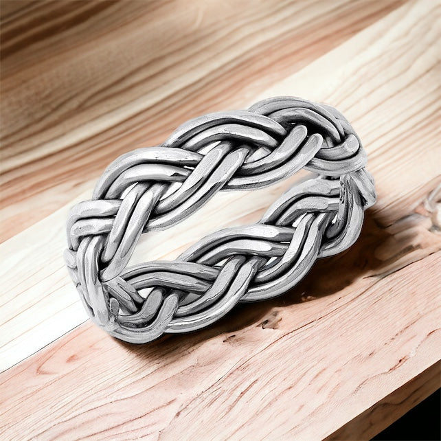 Large 925 Sterling Silver Unisex Celtic Braided Weave Ring Band Size 5-12