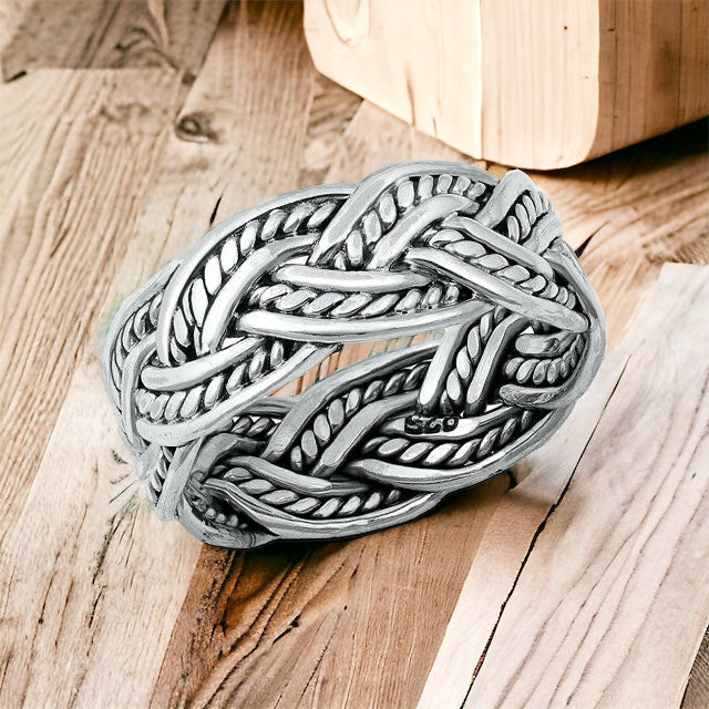 Large 925 Sterling Silver Unisex Celtic Braided Weave Ring Band Size 6-12