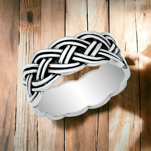 Large 925 Sterling Silver Unisex Celtic Eternity Weave Ring Band Size 7-13