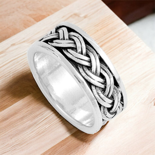 Large 925 Sterling Silver Unisex Celtic Braided Weave Ring Band Size 6-12