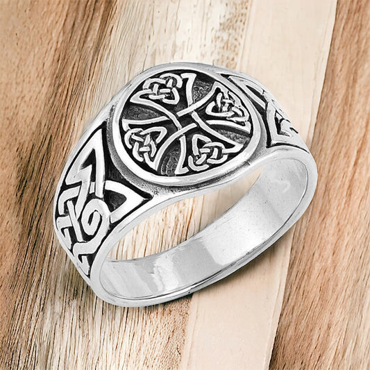 Large 925 Sterling Silver Unisex Celtic Cross Weave Ring Band Size 7-13