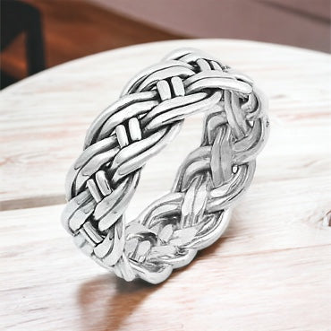 Large Heavy 925 Sterling Silver Unisex Celtic Weave Ring Band Size 7-13