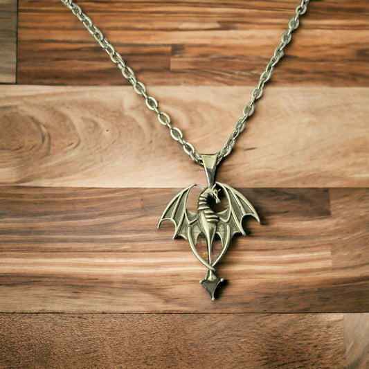 925 Sterling Silver Medieval Dragon Pendant + Free Chain