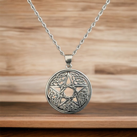 925 Sterling Silver Celtic Star Pentacle Pentagram Pendant + Free Chain