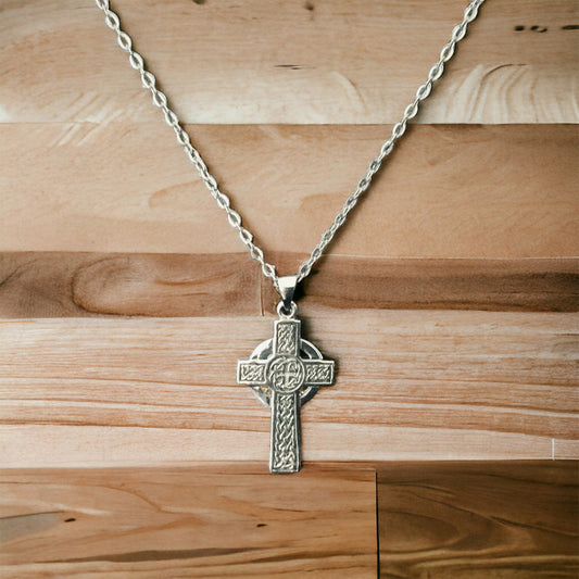 925 Sterling Silver Celtic Cross Pendant Necklace + Free Chain