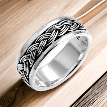 Silver Unisex Celtic Eternity Weave Spinner Ring