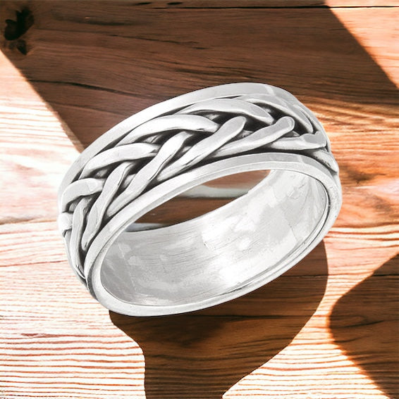 Silver Unisex Celtic Braided Weave Spinner Ring