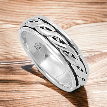 Silver Unisex Celtic Weave Spinner Ring