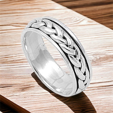 Silver Unisex Celtic Braided Weave Spinner Ring