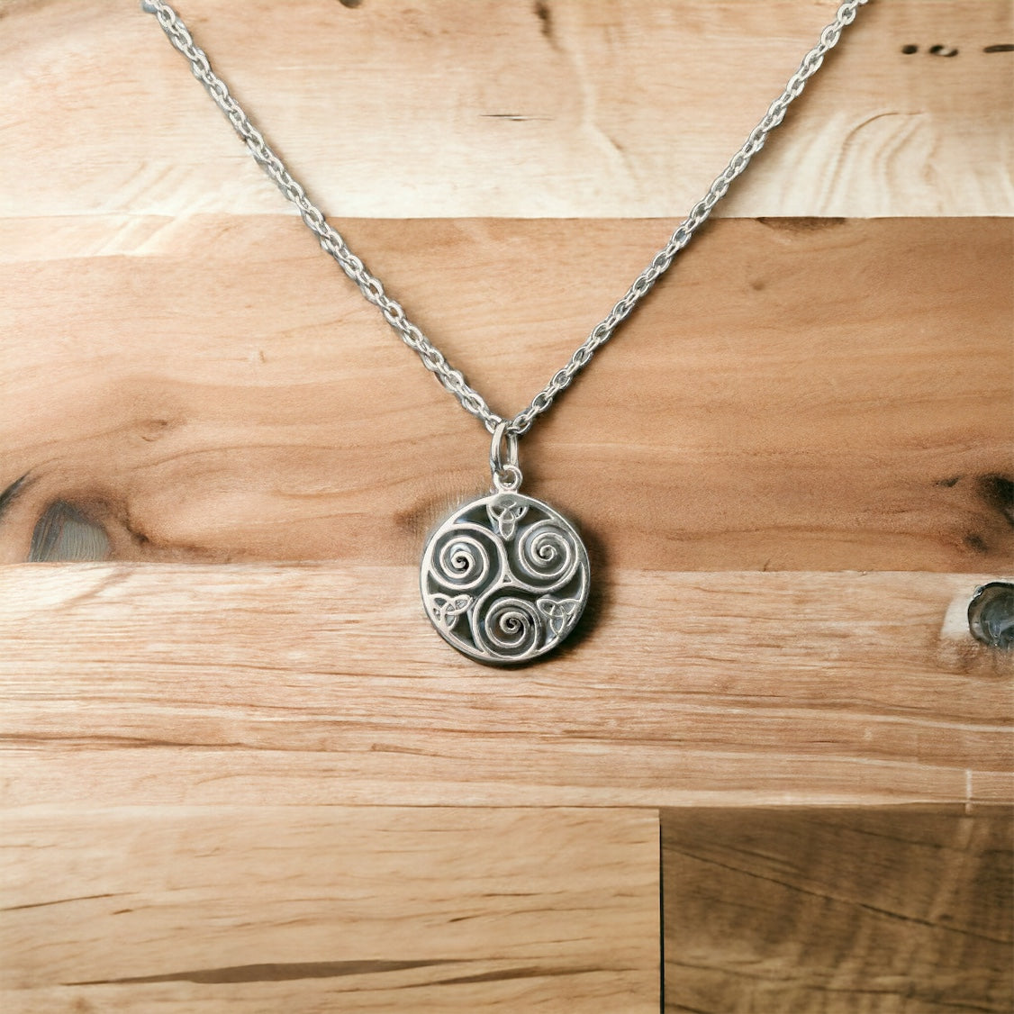 925 Sterling Silver Celtic Triskele Triple Spiral Triskelion Pendant FREE Chain