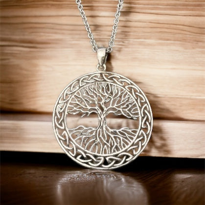 Large 925 Sterling Silver Handcast Tree of Life Pendant + Free Chain