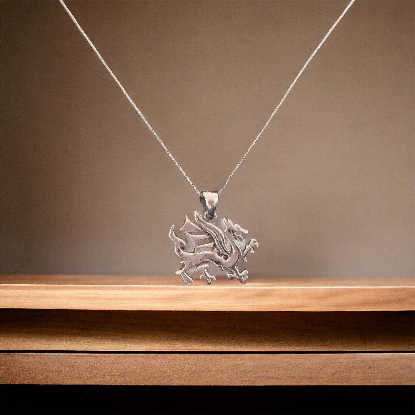 Large Handcast 925 Sterling Silver Welsh Dragon Necklace