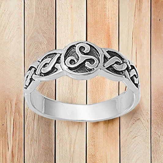 925 Sterling Silver Celtic Triple Spiral Triskele Triskelion Ring Band Size 4-11