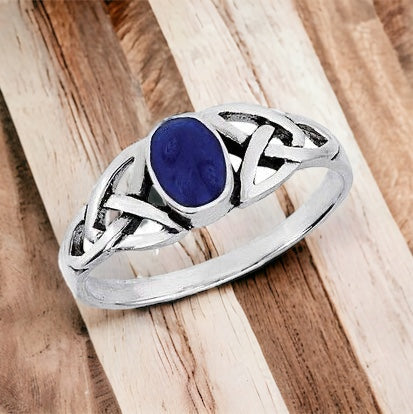 925 Sterling Silver Celtic Knot Ring w/ Lapis Lazuli Size 6-9