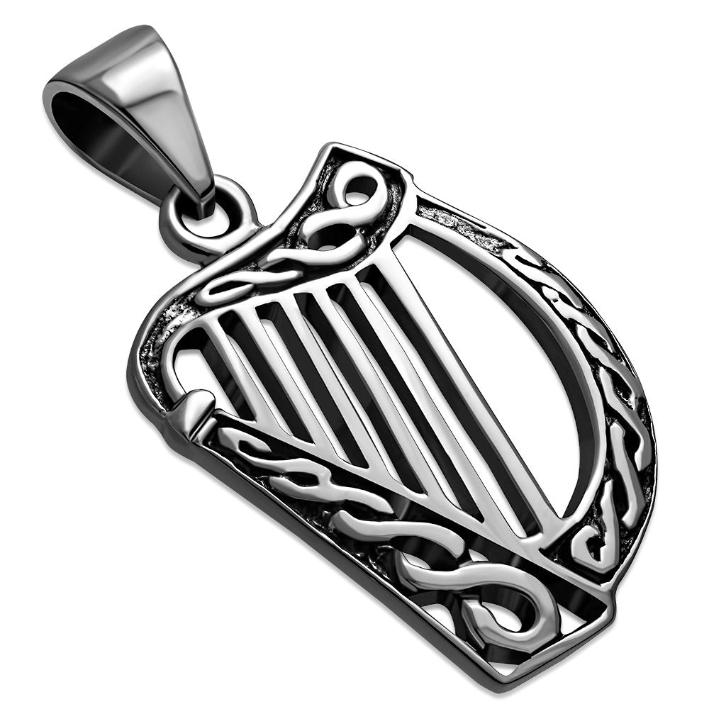 925 Sterling Silver Irish Celtic Harp Pendant Necklace
