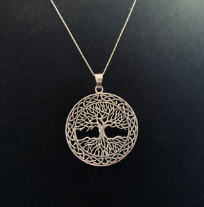 Large 925 Sterling Silver Handcast Tree of Life Pendant + Free Chain