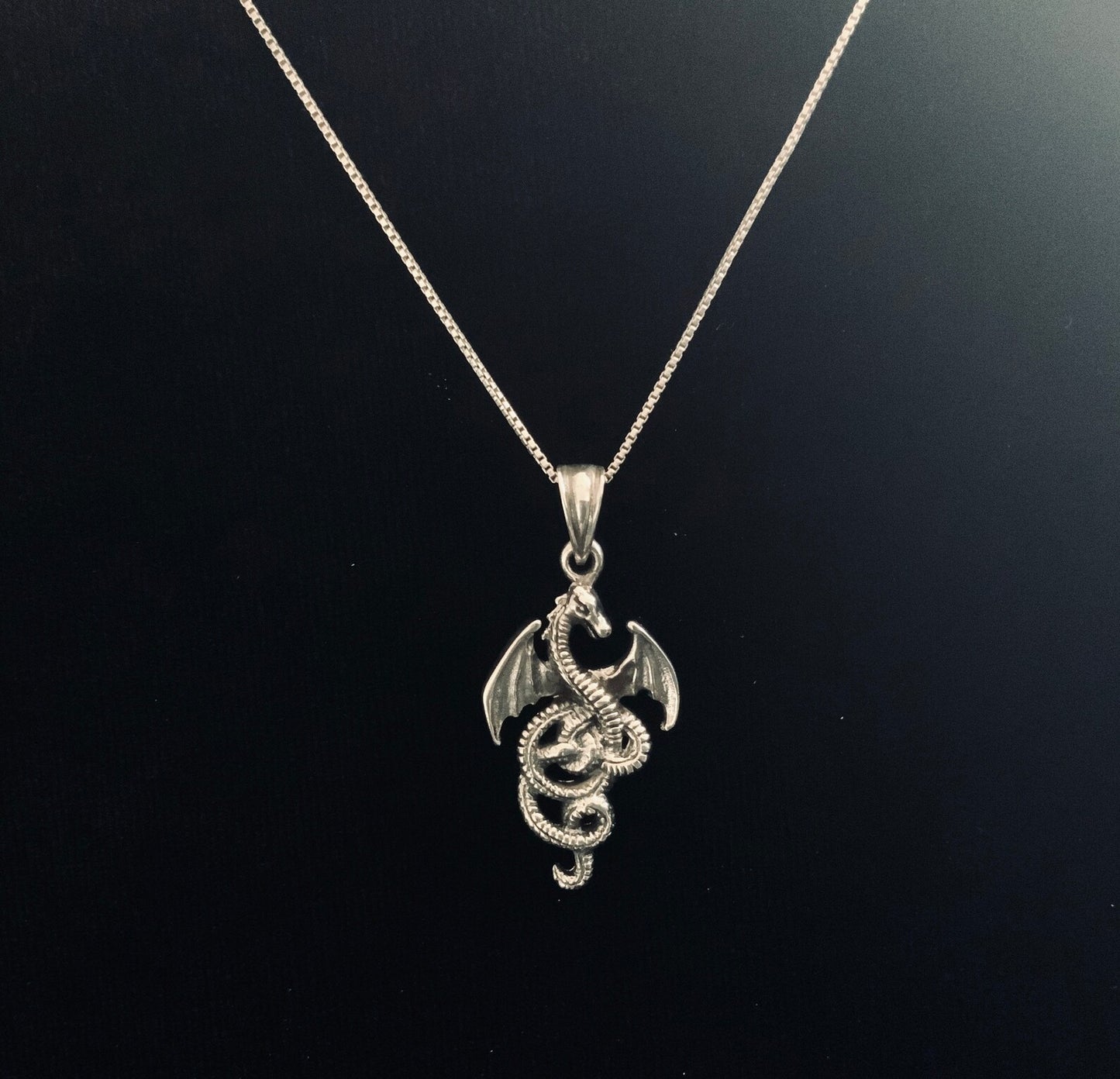 925 Sterling Silver Medieval Dragon Pendant + Free Chain