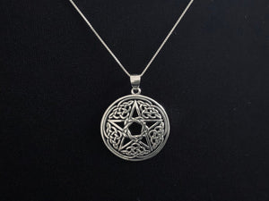 925 Sterling Silver Celtic Star Pentacle Pentagram Pendant + Free Chain