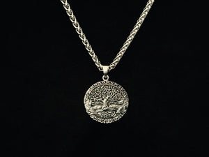925 Sterling Silver Celtic Tree of Life Pendant w/ Viking Wolves+ Free Chain