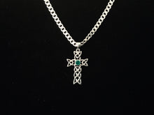 925 Sterling Silver Celtic Cross Green Agate Pendant Necklace + Free Chain