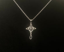 Large 925 Sterling Silver Celtic Knot Cross White Opal Heart Pendant Necklace + Free Chain