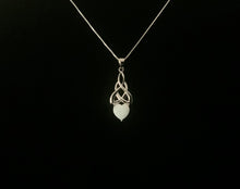 925 Sterling Silver Celtic Loveknot Heart White Opal Pendant + Free Chain