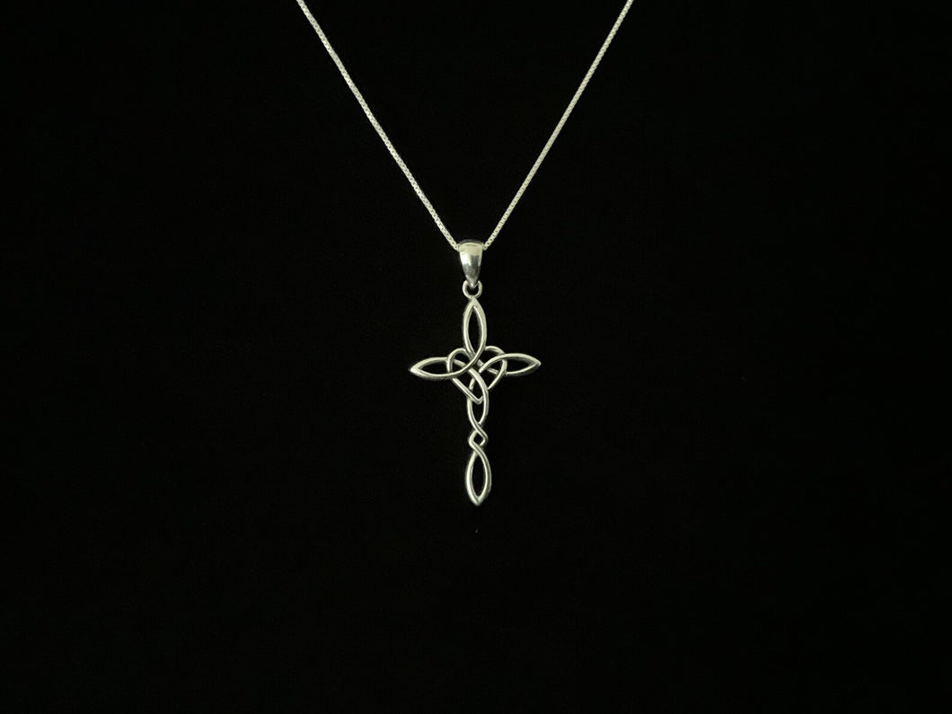 925 Sterling Silver Celtic Cross Pendant Necklace + Free Chain