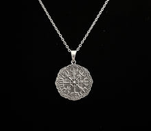 Large Handcast 925 Sterling Silver Norse Viking Compass Vegvisir Pendant Necklace + Free Chain