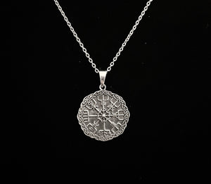 Large Handcast 925 Sterling Silver Norse Viking Compass Vegvisir Pendant Necklace + Free Chain