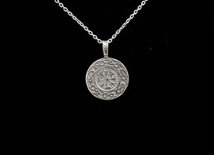 Large Handcast 925 Sterling Silver Norse Viking Compass Vegvisir Pendant Necklace + Free Chain