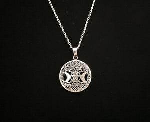 925 Sterling Silver Celtic Tree of Life Triple Goddess Pentacle Pendant + Free Chain