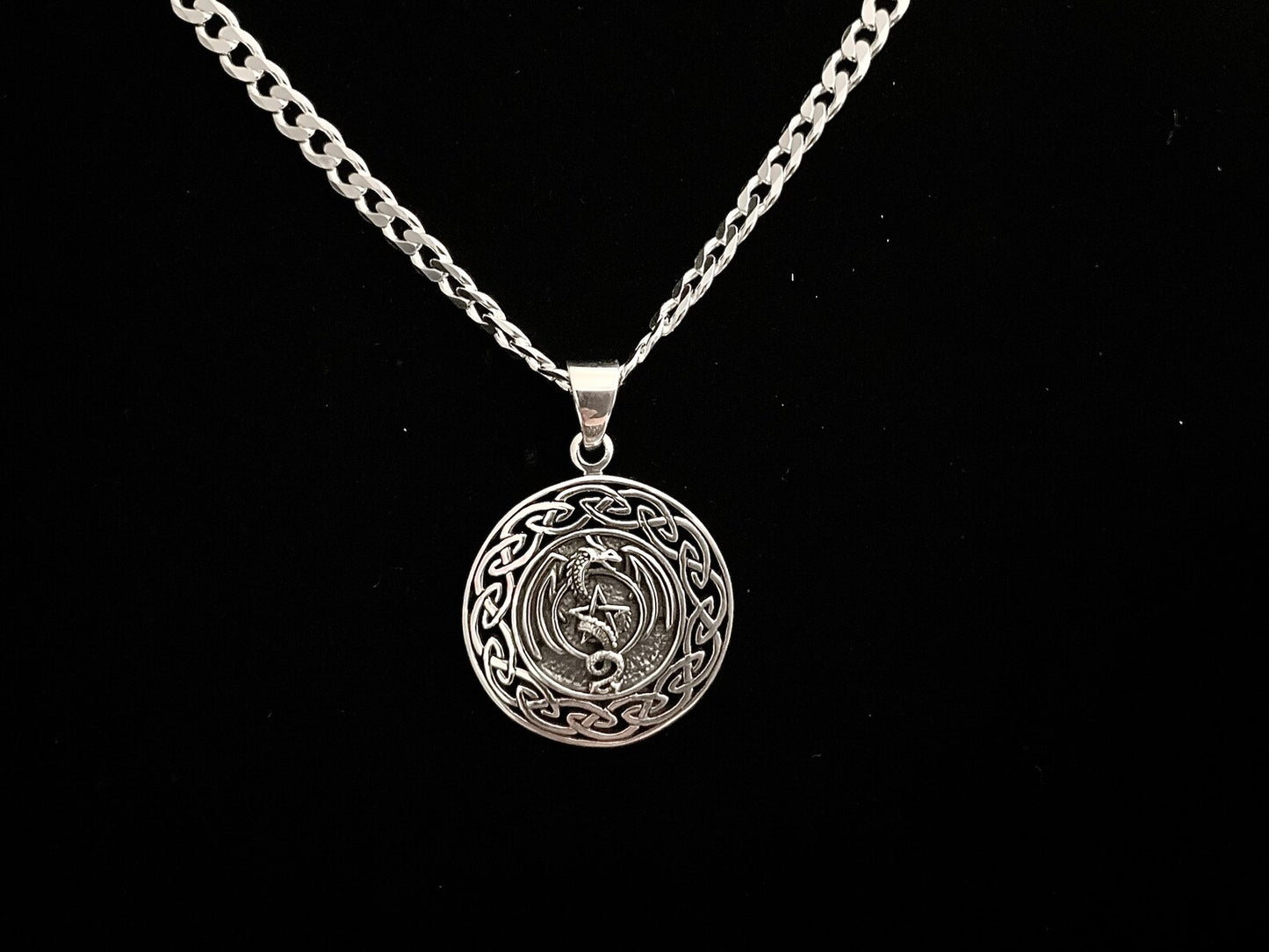 925 Sterling Silver Irish Celtic Dragon Warrior Pendant + Free Chain