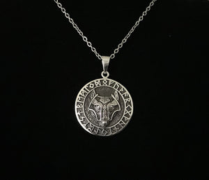 Handcast 925 Sterling Silver Norse Viking Celtic Wolf Rune Alphabet  Pendant + Free Chain