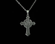 Large 925 Sterling Silver Irish Celtic Masonic Mason Cross Pendant + Free Chain Necklace
